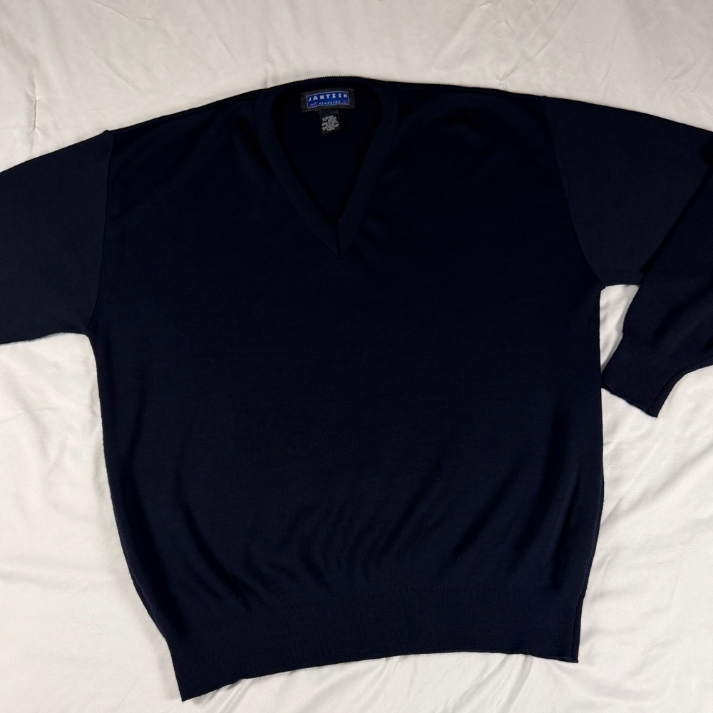 Vintage Jantzen Classics Mens XL Navy Blue V-Neck Knit Pullover Sweater